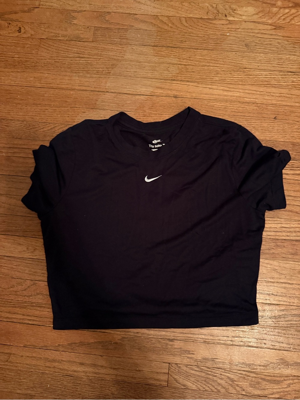 Nike Black Cropped Swoosh Tee - Size Medium